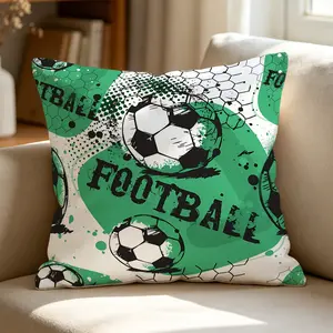 Graffiti Football Throw Pillow, Green Soccer Cushion, Sporty Football Accent Pillow for Boys Teens, Includes Pillow Core, Soft Square Pillow for Couch, Bed, Bedroom, Living Room Decor, Soccer Fans Gift, 18x18 Inch