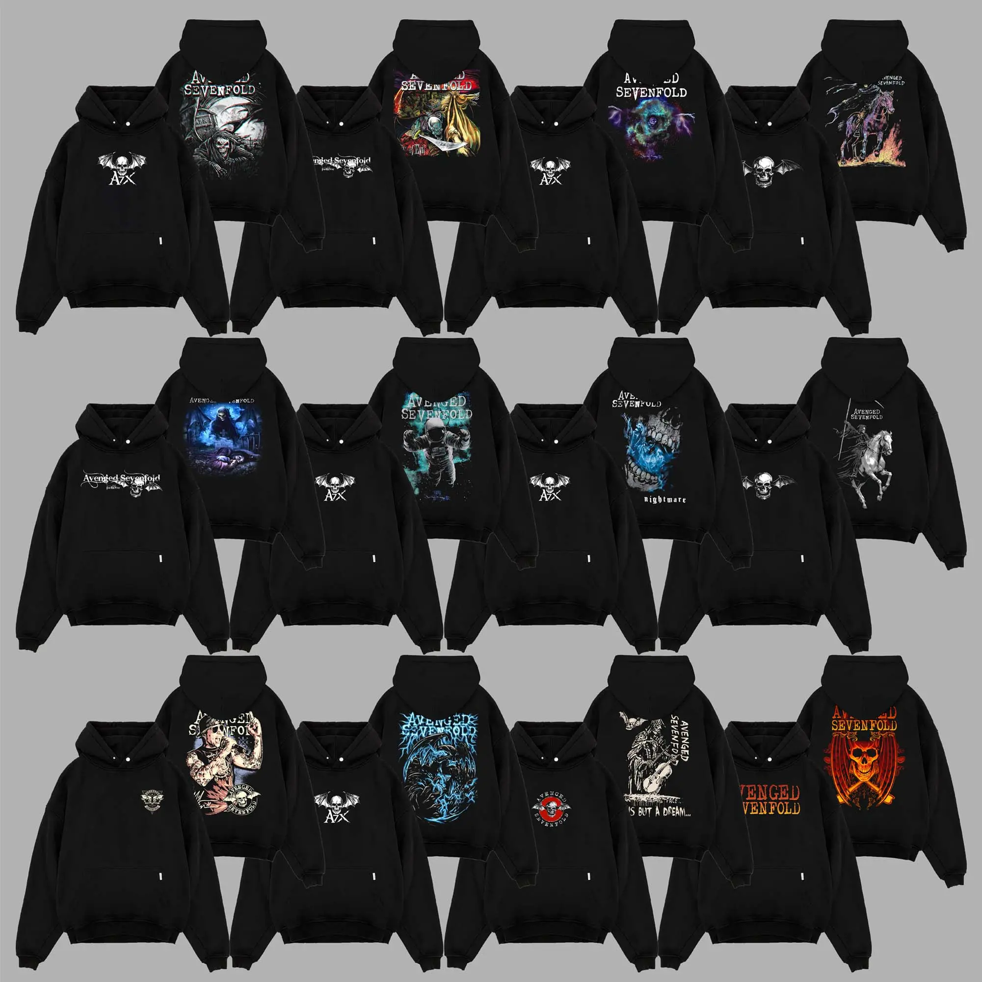 [Collection] Mens Vintage Avenged Sevenfold Hoodie, Menswear Round Neck Casual T-Shirt, Black Classic Rock Metal Band Merch, 90s Grunge Aesthetic Tops