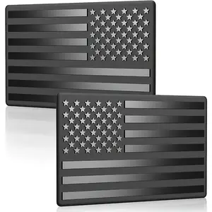 YASEENLIN 2pcs Small Matte Black American Flag Sticker Decal for Car 3D US Flag Emblem Decals for Trucks Cut-Out Vehicle Window Decoration