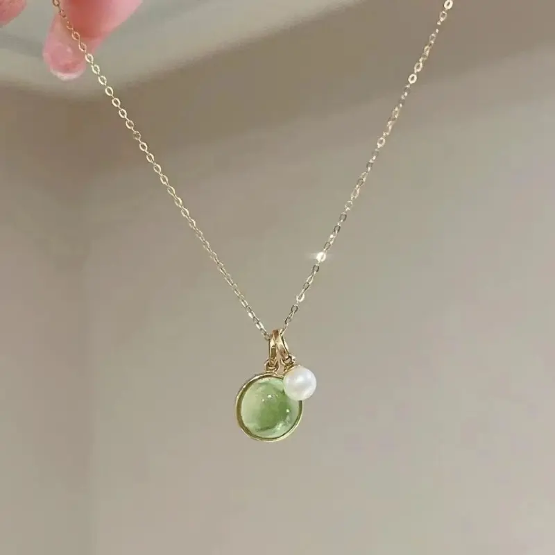 Peridot Pendant Necklace Women'S Easy High-End Light Luxury Niche Design Versatile Girlfriend Collarbone Chain