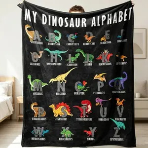 Cartoon dinosaur patterned flannel comfortable blanket, set of 1 soft and comfortable warm nap shawl with storage bag, dinosaur printed blanket, room decoration, sleeping bedding