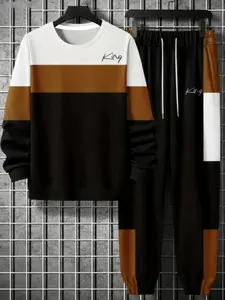 Men's Fashion Sweatshirt Set, 3D Printed Drop Shoulder Crew Neck Sleeves Long Pants Two-Piece Suit, Casual Style for Fall & Winter, Menswear Outfit