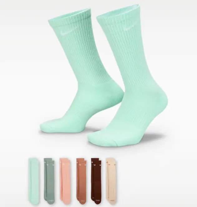 Nike Everyday Plus Cushioned Crew Socks 6pk Teal/Tan Multi Large