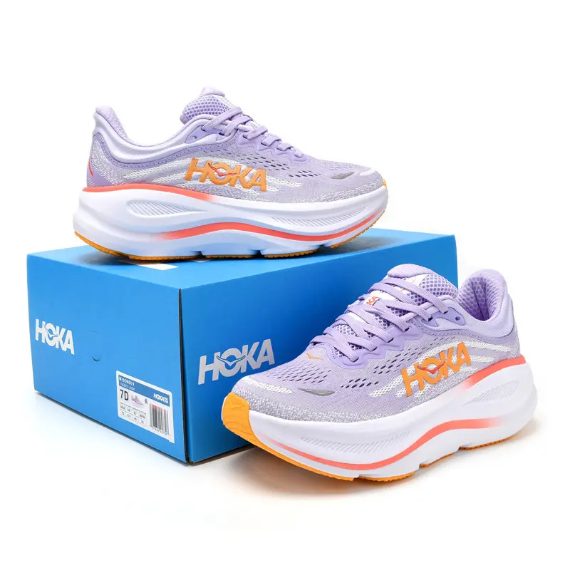 Lavender Orange Mesh Running Shoes Cloud Thick Cushion Midsole Shock Absorbing Orange Outsole Breathable Lightweight Unisex Athletic Trainers