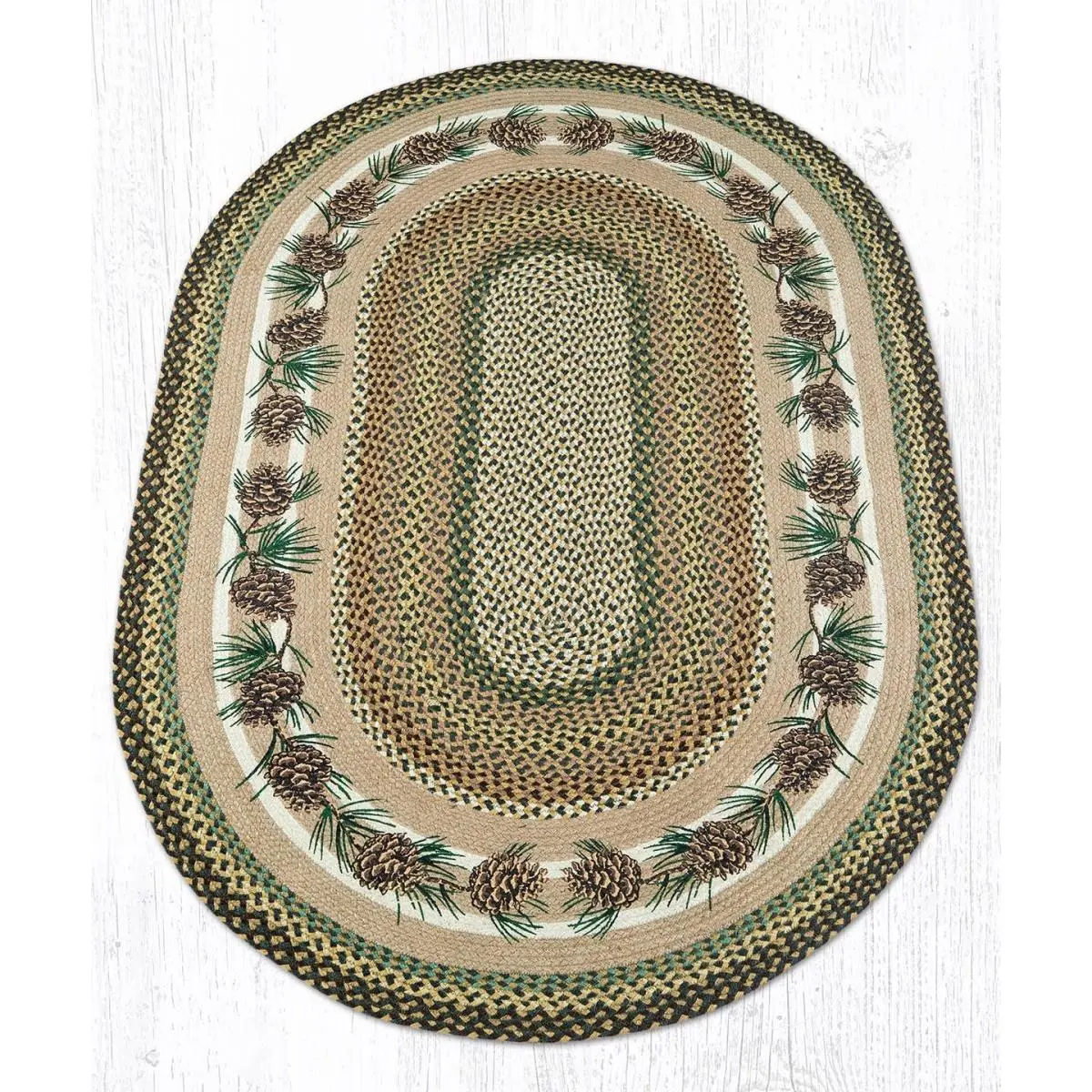 212 MAIN Jute Oval Needles & Cones Patch 88-46-051NC 4x6 ft. - Handwoven Texture, Rustic Look, Natural Fiber Household Textile Carpet Accessory