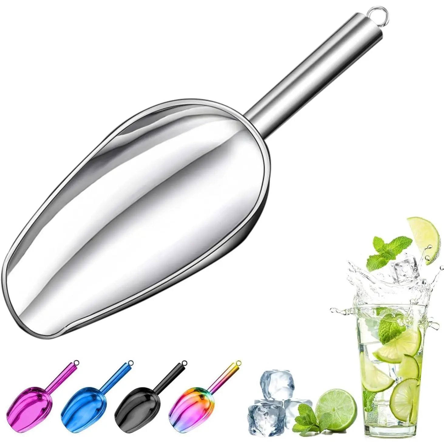 Metal Ice Scoop,Kitchen Ice Scooper for Ice Maker,Stainless Steel Small Ice Scooper for Freezer,Kitchen Gadgets Cookie Flour Pet   Scoop (, 6 OZ)