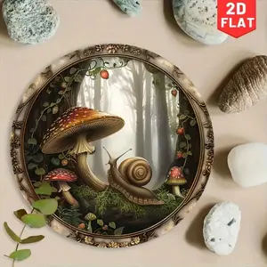 2D Flat, Mushroom Forest And Snail, Round Aluminum Vintage Sign, Decorative Sign for Indoor And Outdoor Use, Suitable for Home, Cafe, Apartment, Restaurant, Street, Living Room Wall Decor, Holiday Gift 1pc, 8X8 Inches, Autumn Home Decor