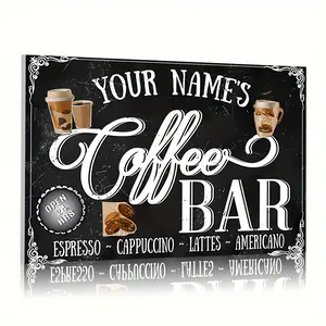 1pc Custom Text Metal Sign Personalized Name Coffee Bar Rustic Metal Sign Rustic Coffee Bar Hanging Wall Decor Best Metal Wall Art for Coffee Bar Home Office Kitchen
