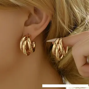 Elegant Gold Color Circled Hoop Earring for Woman Metal Elegant Vintage Geometric Statement Earrings Party Jewelry Gifts