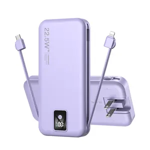 RETMSR 12000mAh (10001-20000mah) Chargeable Power Bank, 22.5W Super Fast Charging Tech Accessory with Built-in Cable, AC Wall Plug, USB-C & USB-A, Lightweight Travel Battery Pack for Smartphones, Tablets,summervibes