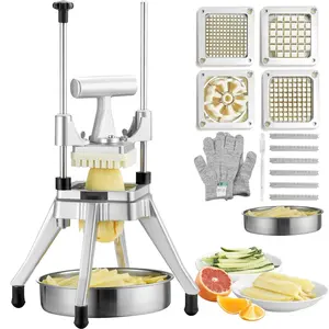 Commercial Vegetable And Fruit Chopper Stainless Steel French Fry Cutter With 4 Blades 1/4" 3/8" 1/2" 6-Wedge Slicer Chopper Dicer With Tray Heavy Duty Cutter For Potatoes Tomatoes Onions Mushrooms And Other Produce