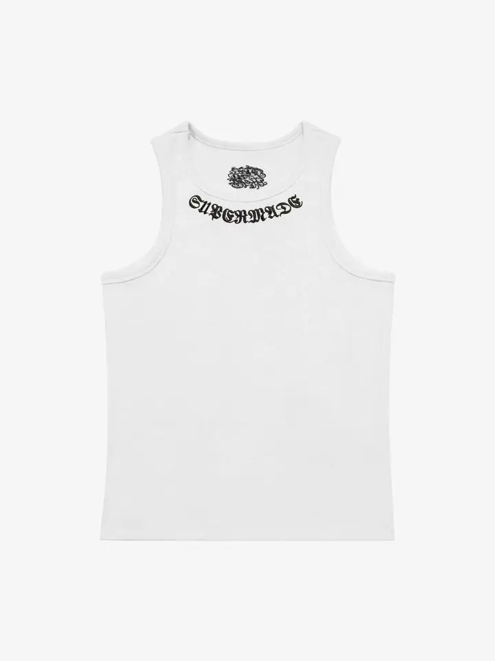 Gothic Lettering Embroidered Ribbed Vest - 2522