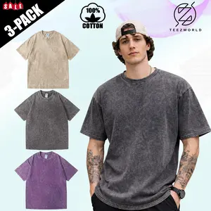 Premium 3-Pack Acid Wash Hip Hop Oversized T Shirts Vintage Heavyweight Cotton Distressed Harajuku Washed Tees Baggy Gym Workout Fitness Running Tops Unisex Retro Streetwear Summer Essentials