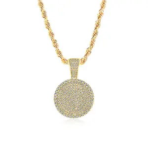 Premium 925 Sterling Silver Iced Out Round Pendant Necklace with Rope Chain Hip Hop Jewelry Unisex