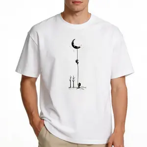 Spring Summer Couple Street Style Moon Print Loose Crew Neck Short Sleeve T-Shirt