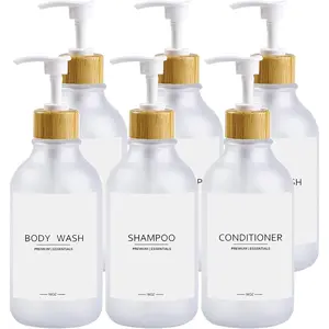 Frosted Plastic Shampoo and Conditioner Bottles,  Dispenser  Pump, Refillable Bottles for Shower Lotion, Oil, Hand Soap, Sanitizer, Liquid Soap, Set of 3 with 9 Labels (6, Matte Clear)