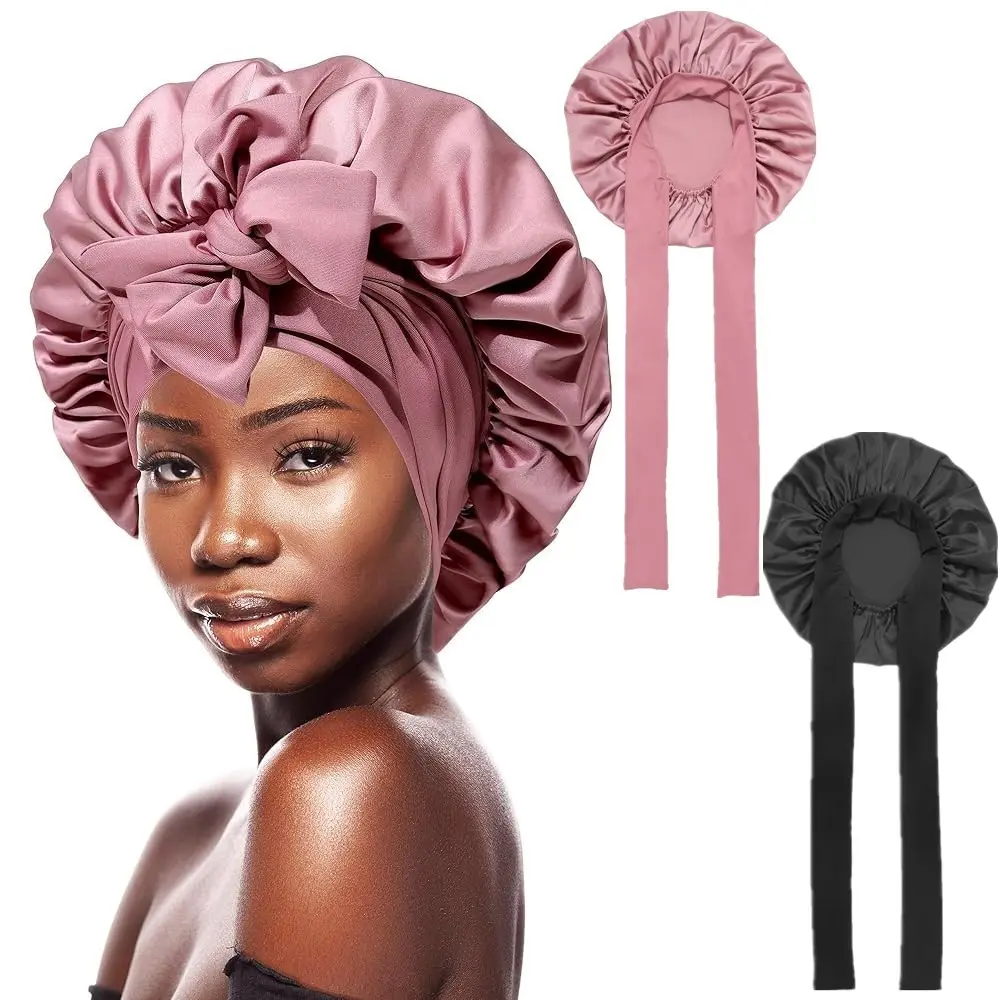 1/2 Piece Long Silk-Like Satin Bonnet for Women & Men, Single-Layer Elastic Sleep Cap with an Adjustable Tie for Heatless Curly Haircare, Wide Elastic Band, Soft Satin, Lightweight Fabric, Everyday Wear, Hair Bonnet, Polyester Fabric, Protects Hair, Hair