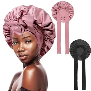 1/2-Piece Set Couple Single Layer Summer Satin Bonnet Silk Like for Women Men Curly Hair Hair Care Wrap Sleeping Cap Adjustable Bonnets Nightcap Gifts