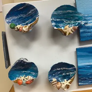 Hand painted beach shells collected at the jersey shore . Hand crafted magnets