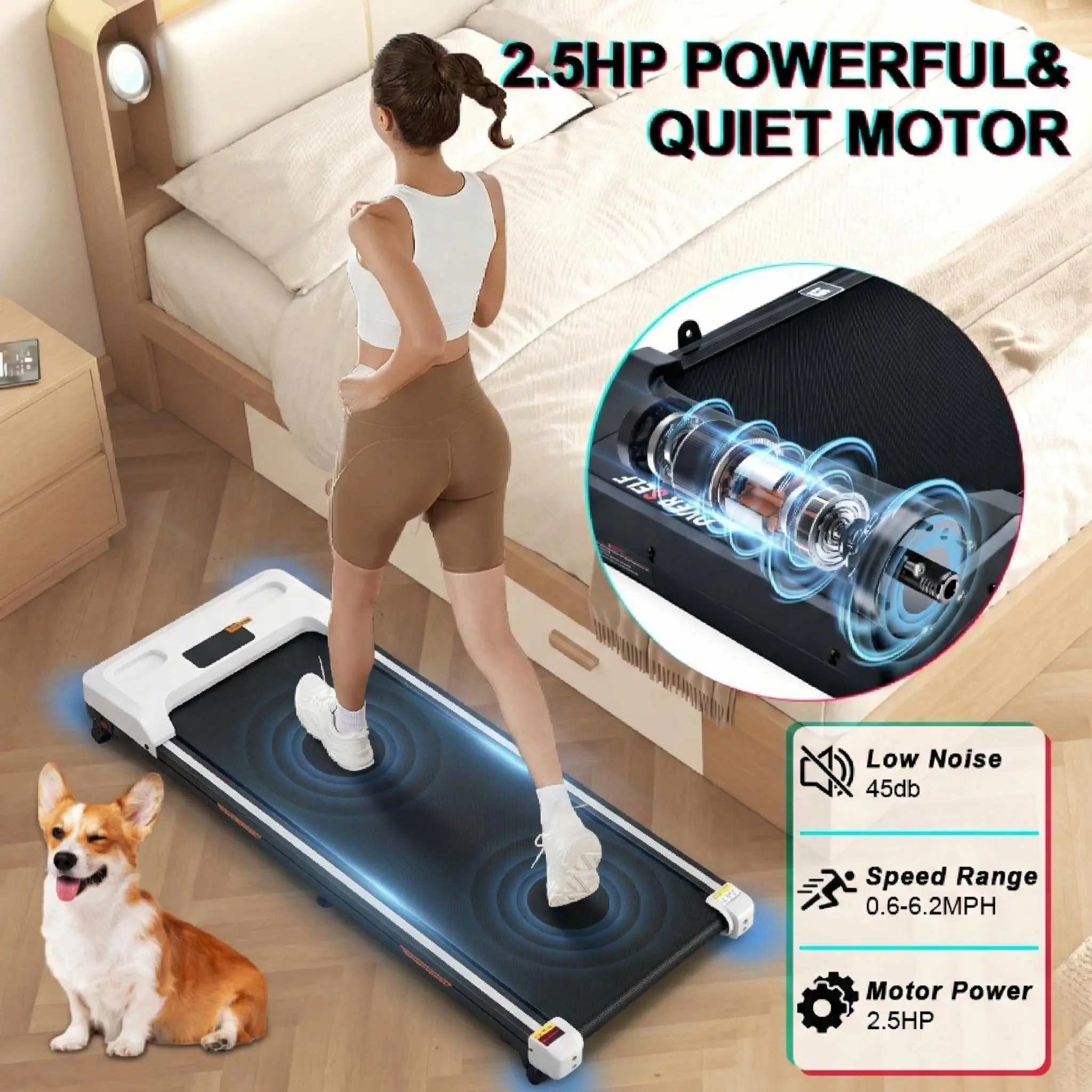 TKW Ultra Thin Walking Pad, Portable Under Desk Treadmill with LED Display, Quiet Motor, Manual Incline, 265lbs Capacity for Home & Office