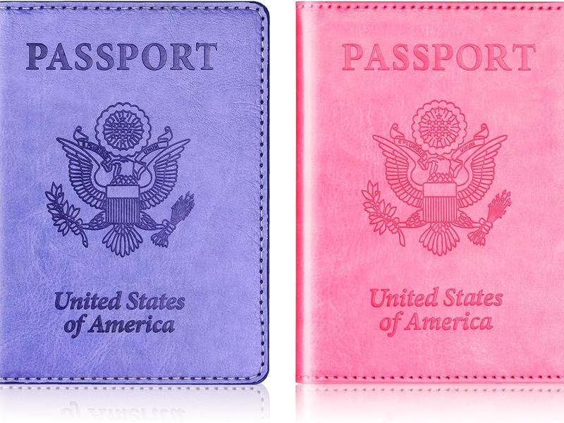 [New deal] Passport Holder Cover Wallet Case  Passport Book Holders Covers Wallets Travel Must Haves Cruise Ship (pink & purple)
