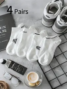 4 Pairs Socks for Teen Boys, Short Athletic Socks, Breathable Sweat-Wicking, Non-Slip Honeycomb Bottom, Basketball Socks, Versatile Student Crew Socks