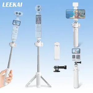 Leekai PX05 0.01S Auto Open 11.8" Extension Pole Mini Phone Tripod, 360° Rotation Mini Selfie Stick w/Cold Shoe&Claw Adapter&Phone Holder for Phone, Osmo Pocket 4/3, Action 6/5 Pro/4/3, insta360 X5/X4/X3,Black