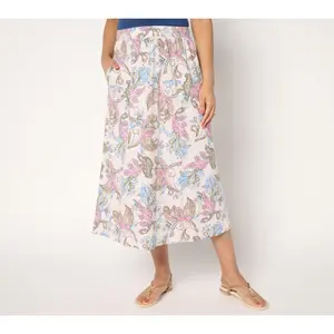 Denim & Co. Petite Linen Blend Midi Skirt with Pockets