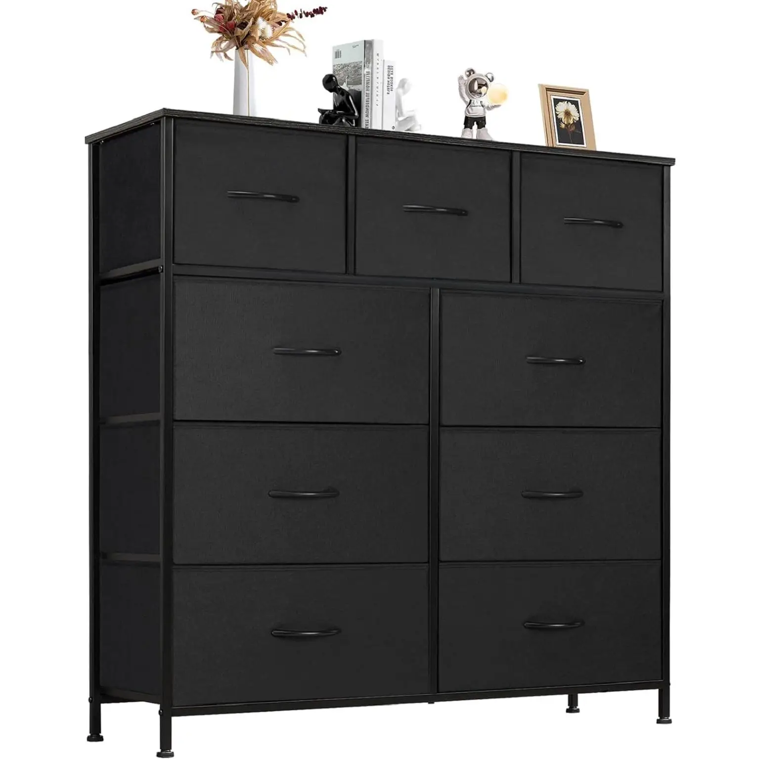 Dresser for Bedroom Storage Drawers ,Fabric Storage Tower with 5/7/8/9/10 Drawers Sturdy Metal Frame,kids room dresser TV stand ,Black dresser