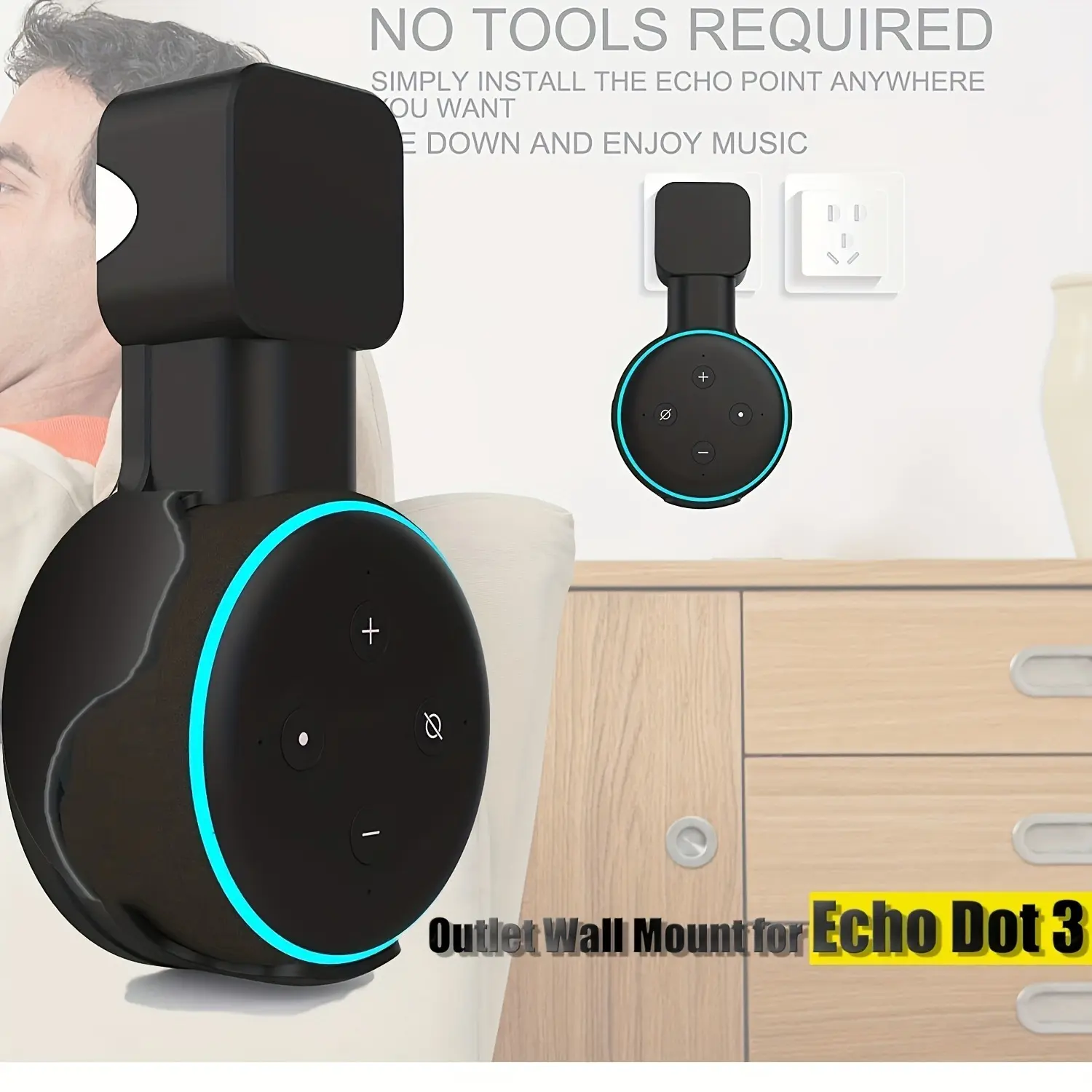 Outlet Wall Mount Holder for Echo Dot 3rd Generation, Stand Hanger for Alexa, Smart Home 3rd Gen Speakers, Place on Kitchen, Bedroom & Bathroom, Hide Messy Wires for Alexa with Cable Management