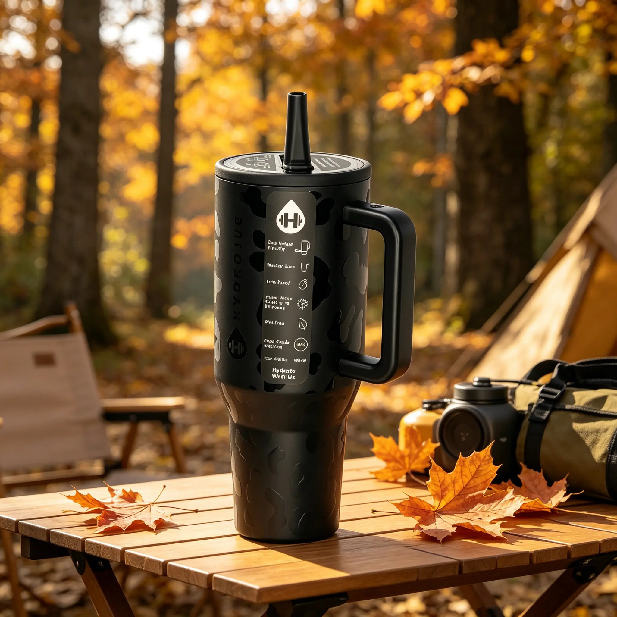 HydroJug 40oz Insulated Stainless Steel Water Bottle, Large Capacity Straw Cup, Double-Wall Vacuum Construction, Leak-Proof Design, Wide Mouth Design, For Travel, Outdoor, Sports Use, Black Leopard Print