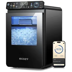 ecozy Nugget Ice Maker Countertop, Smart Pebble Ice Machine with APP Control, 44 lbs/24H Soft Pellet Chewable Ice with Self-Cleaning, Stainless Steel