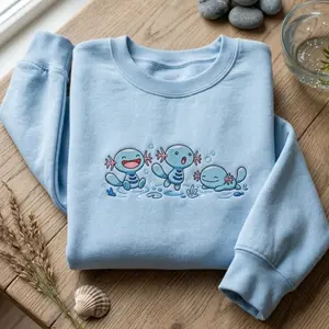 Cute Poke Embroidered Sweatshirt, Kawaii Embroidery Shirt, PKM T-shirt, Gamer Gift, Pastel Aesthetic