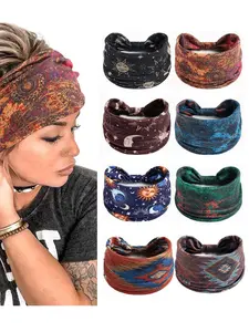 Women's Starry Moon+Printed 8pcs Combination Wide Headband, Fashionable Anti slip Knotting Sweat Absorbing Sports Headband, Yoga, Running Daily Wear Wear and Wear Multi functional Printed Wide Headband Fashion Accessories Headband