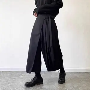 Samurai Pants Men Spring Autumn Design Sense Skirt Pants Straight Wide Leg Kendo Pants New Chinese Style