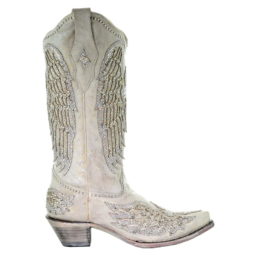 Corral Boots Womens Glitter Cross And Wings Snip Toe  Casual Boots Knee High Mid Heel 2-3" - Grey