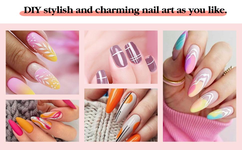 SAVILAND 6pcs Nail Art Liner Brushes Set with Crushed Diamond Handle for Gel Polish Nail Design & Detailing (Sizes 7/9/11/13/17/23mm)