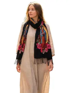 Elegant Shawl for Women Virgen De Guadalupe Floral Design Soft Warm Blanket Scarf for Evening Dresses Versatile Gift Option