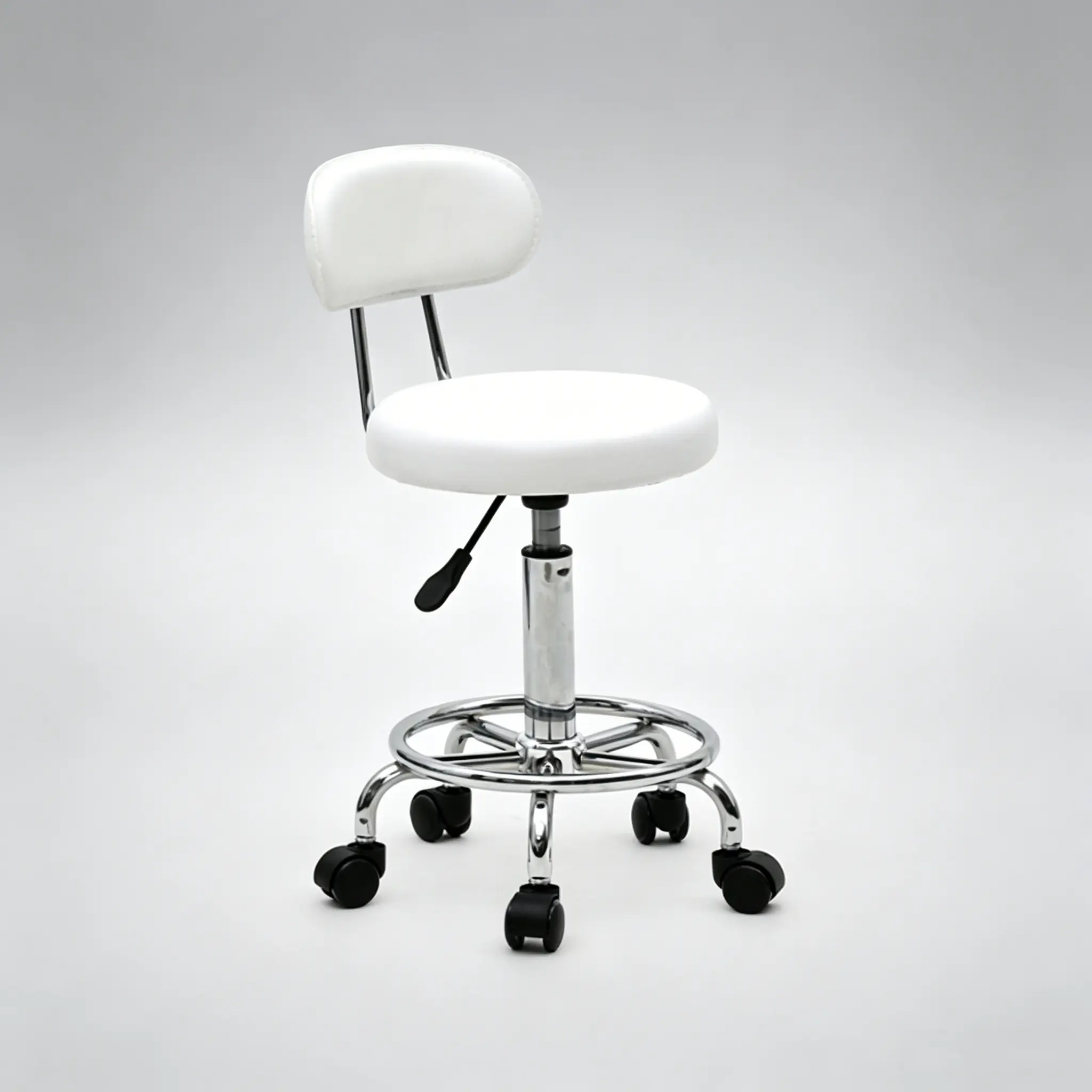 Round Shape Adjustable Salon Stool with Back and Line White