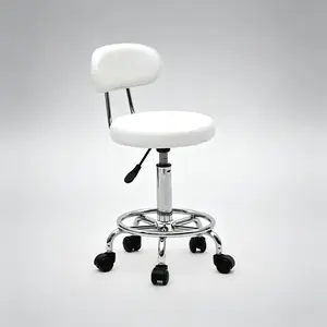 Round Shape Adjustable Salon Stool with Back and Line White