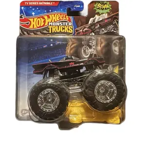 Hot Wheels 2025 Monster Trucks TV Series Batmobile and Back II the future - Black Truck with Black Wheels, Includes Car and Driver Accessories