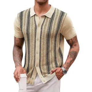 PASLTER Mens Knit Polo Shirts Vintage Casual Short Sleeve Shirt Golf Button Down Old Money Sweater Menswear Top