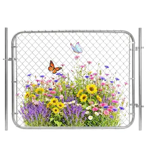 Adjustable Chain Link Fence Gate with Posts, Galvanized Metal Outdoor Fence Gate Kit, Heavy Duty Chain Link Gate for Backyard, Yard, Garden & Farm