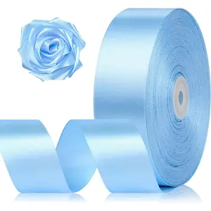 1-1/2 Inch 100 Yards Sky Blue Satin Ribbon, Solid Fabric Ribbon Roll for Father's Day Flower Bouquet,  Wrapping, Roses Making, Handmade Crafts