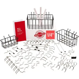 Thick 60pcs Pegboard Accessories Organizer Kit| 1/4 Inch Peg Board Attachments| Peg Board Hook Set and Pegboard Basket Set for - Duty - Does Not Fall Out Off The Board