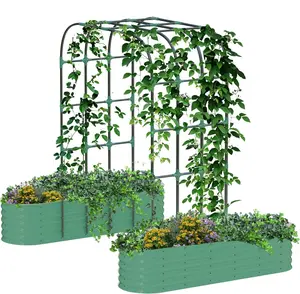 [GAOMON]Green Raised Garden Bed with 96" Tall Vertical Arch Trellis – Expandable Rust-Resistant Planter Box for Outdoor Plants, Flowers, Herbs & Vines – Includes Plant Clips, Drainage Netting