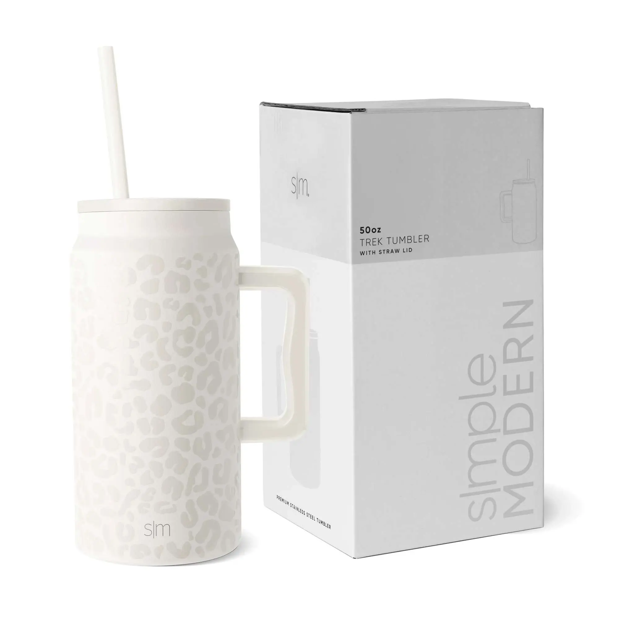 Simple Modern 50 fl oz Insulated Stainless Steel Trek Tumbler with Straw Lid - Cream Leopard