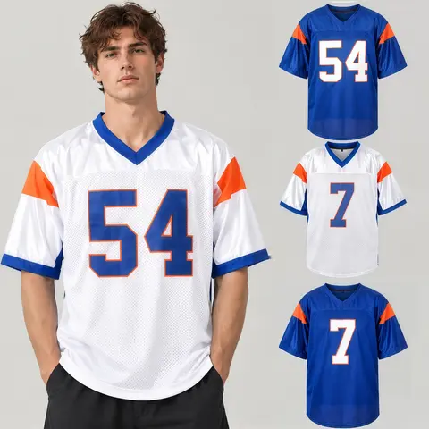 Blue Mountain Men's #54 American Football Jersey - Breathable Short-Sleeve V-Neck Polyester Athletic Fit Shirt, Stitched Letters, Quick Dry, Tie-Neck Adds Sporty Style, Durable Palace Brazil Style, Football Kits, Team Wear, Holiday Gifts