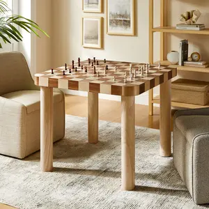 Oscar 36 Inch Square Checkered Dining Table in Oak and Walnut