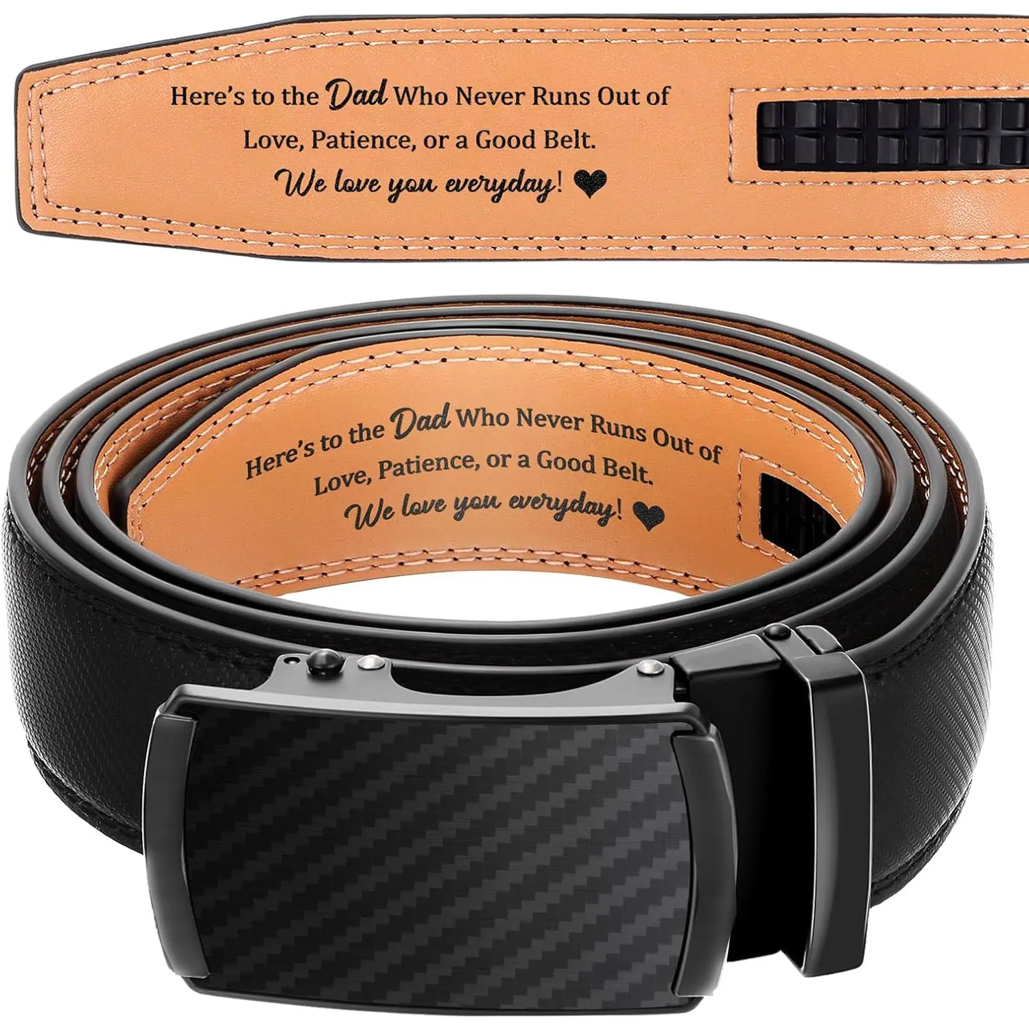Father's Day Mens Belt Personalized Engraved Here's to The Dad Mens Belt Leather Slide Ratchet for Him Husband Birthday Gift, 36-42 Inch, Black